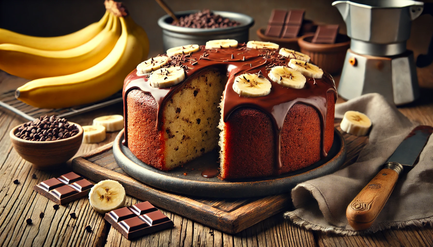 Bolo de Banana com Cobertura de Chocolate - Úmido e Saboroso, Perfeito para Sobremesas e Lanches