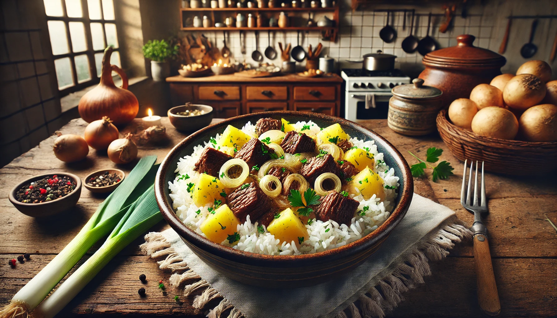 Arroz com Carne, Alho-Poró e Batatas: Receita Saborosa e Reconfortante para Reunir Toda a Família